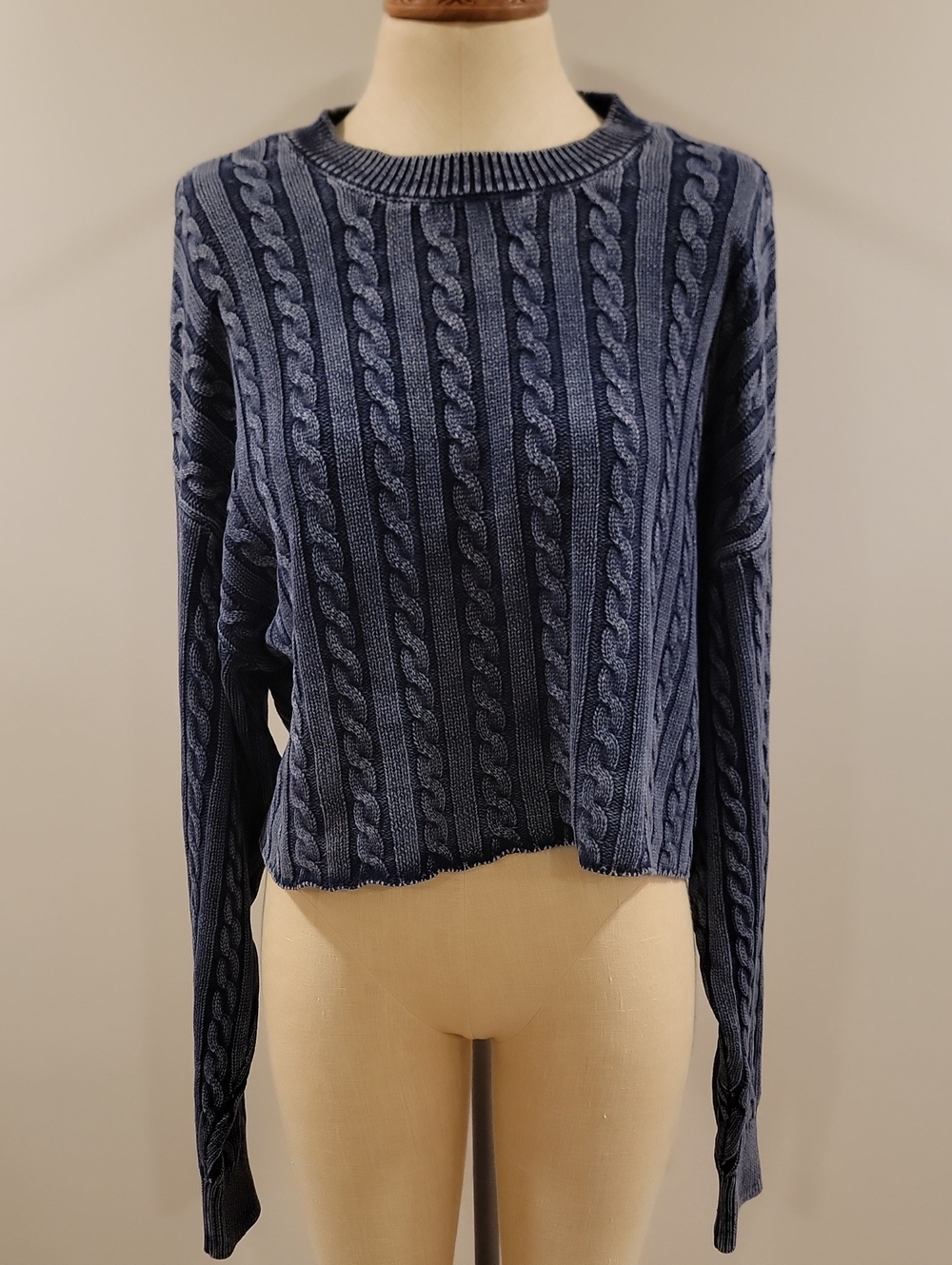 aerie Navy Cable-Knit Crewneck Sweater